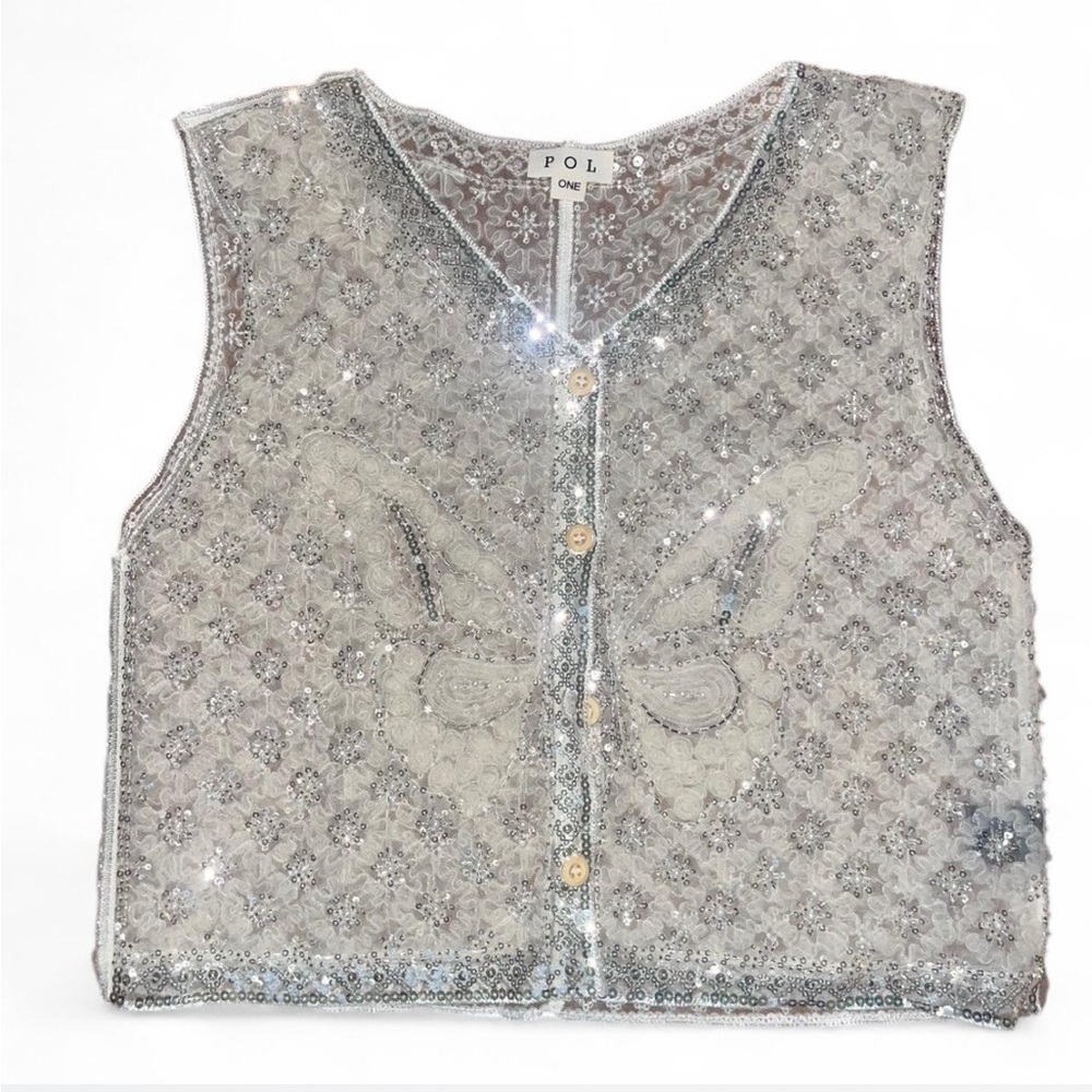 🦋🚨POL Silver Sequin🦋Button Down Shirt